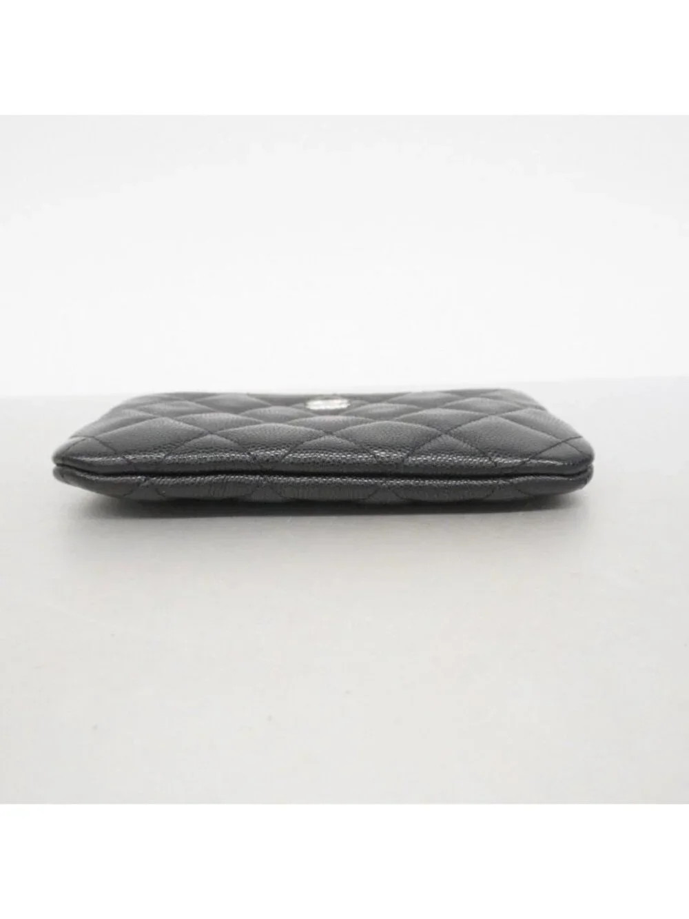 Chanel Pouch Quilted Caviar Leather Black Silver